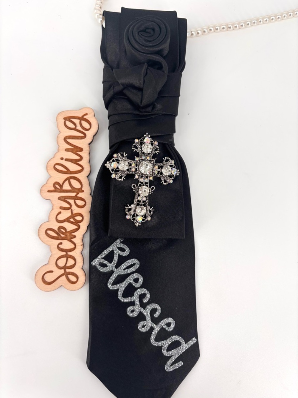 Elegant Black Cross Embellished Tie| Necklace Tie| New Tie